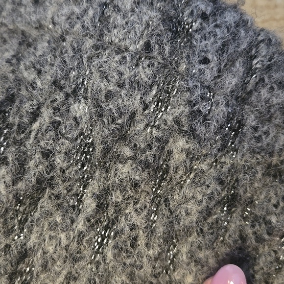 RARE Gray Metallic Accent Cardigan Sweater with Feather Accent Trim - Picture 9 of 16